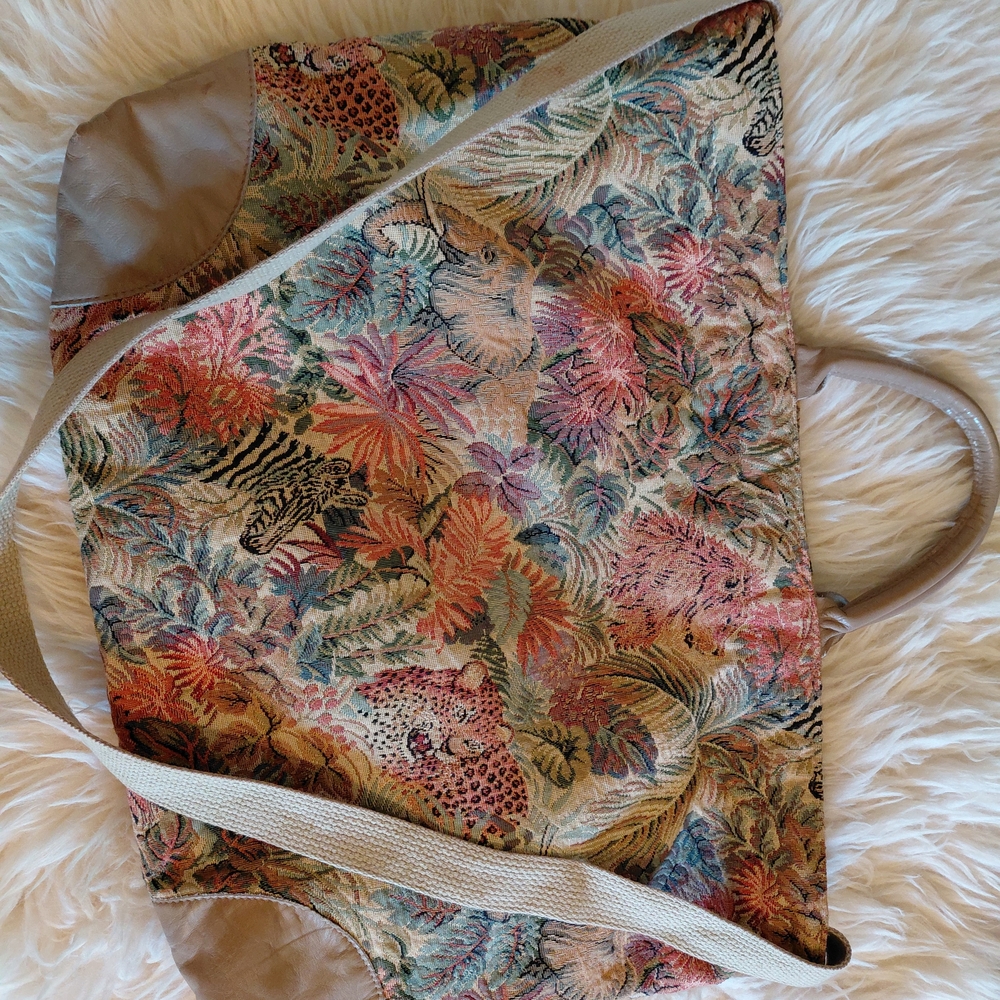 Vintage Multicolor Tropical Animal-Print Travel Tote